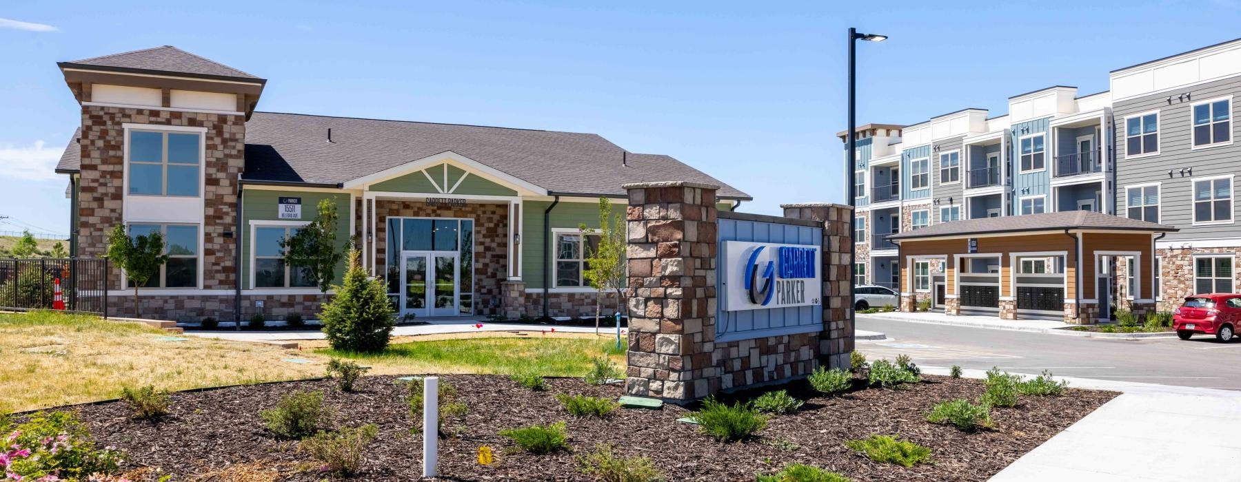 a building with a sign in front of it
